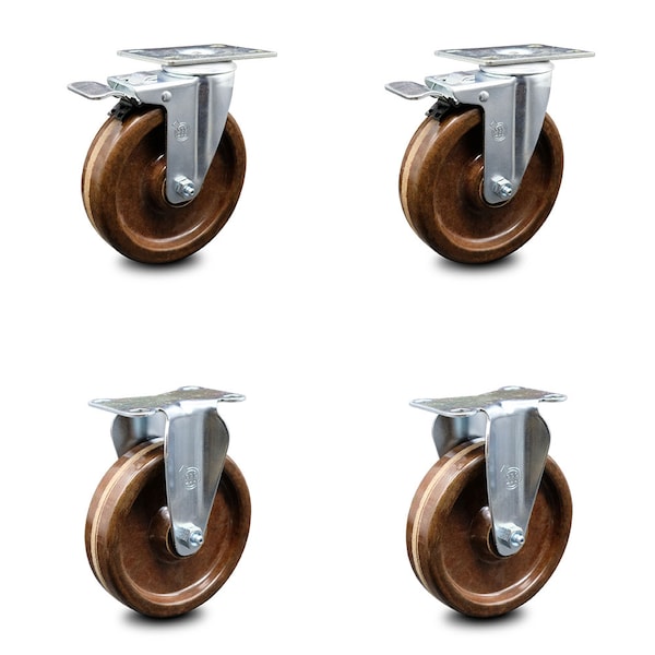 Service Caster 5 Inch High Temp Phenolic Swivel Top Plate Caster Lock Brakes 2 Rigid SCC, 2PK SCC-TTL20S514-PHRHT-2-R-2 - main